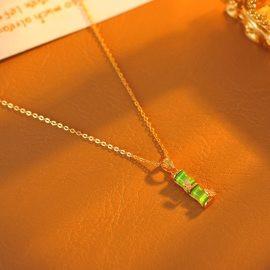 New Chinese Style National Trend Necklace High-end Elegant Inlaid Diamond Cat's Eye Stone Bamboo Knot Necklace Light Luxury Niche Design