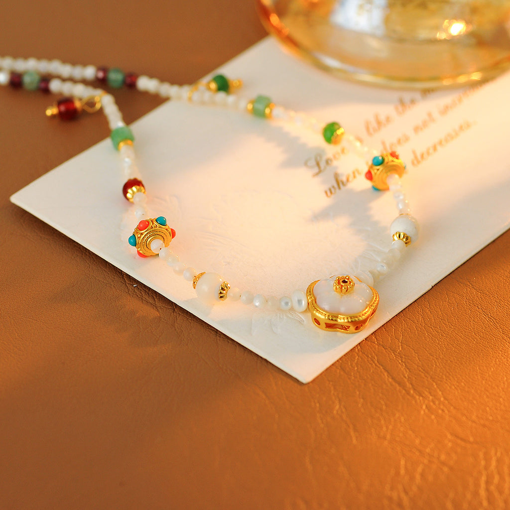 Original New Chinese Style Fashion Light Luxury Shell Beaded Flower Necklace for Women Versatile High-end Simple Niche Bracelet Wholesale