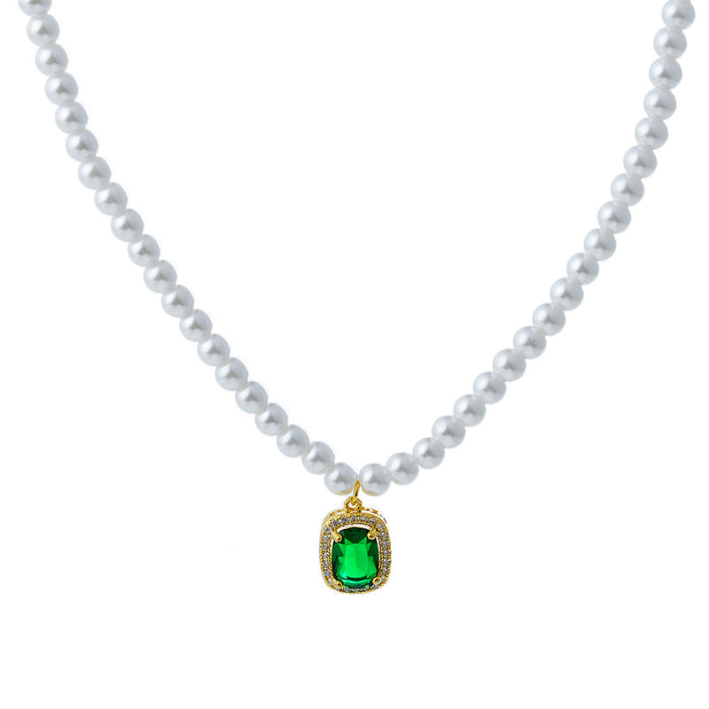 Real Gold Plated Zircon Pearl Necklace Simple High-end Elegant Collarbone Chain Fashion Versatile Light Luxury Jewelry