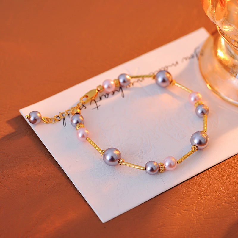 Original Candy Color Age-Reducing Mixed Color Strong Light Pearl Necklace Niche Design High-End Light Luxury Choker One Piece