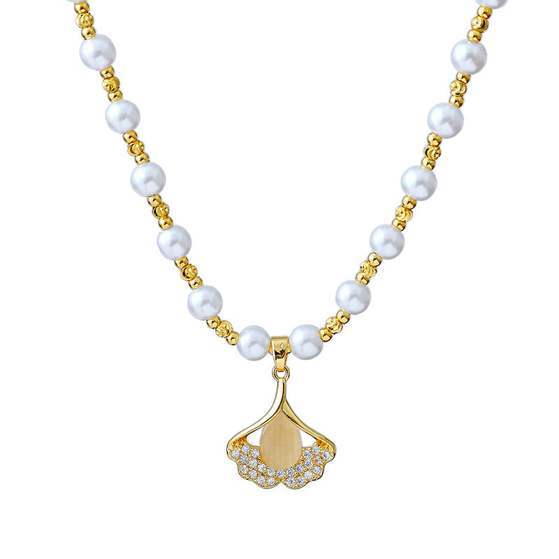 Super Shiny Three Lives Three Worlds Ginkgo Leaf Bead Necklace for Women, High-End Feel, Internet Celebrity Hot Item, Light Luxury, Versatile Necklace for Women