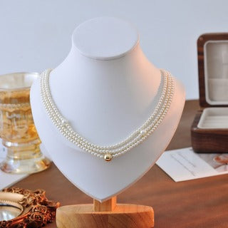 French Retro Hepburn Style Fashion Elegant Multi-layer Imitation Shijia High-gloss Pearl Small Gold Bead Short Necklace for Women