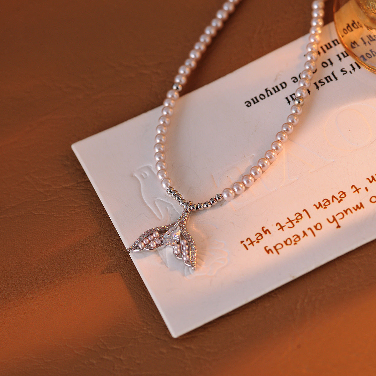 Fishtail Pearl Necklace Xiaohongshu New Hot-Selling Fishtail Collarbone Chain Exquisite Summer Neck Chain