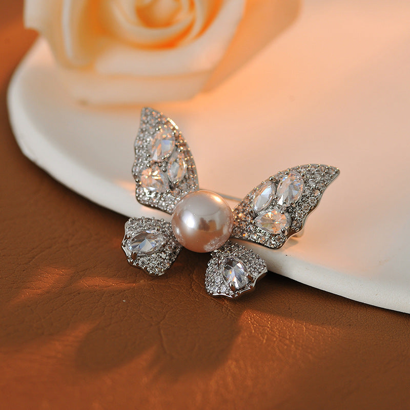 Autumn and Winter Must-Have Fashion Exquisite High-End New Manta Rose Pink Purple Pearl Butterfly Pendant Necklace Bracelet Earrings