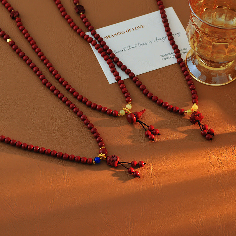 Cinnabar Bracelet for Women, Light Luxury, Niche, Exquisite, Double Circle Cinnabar Lotus Pendant Bracelet, Gift for Girlfriend or Best Friend