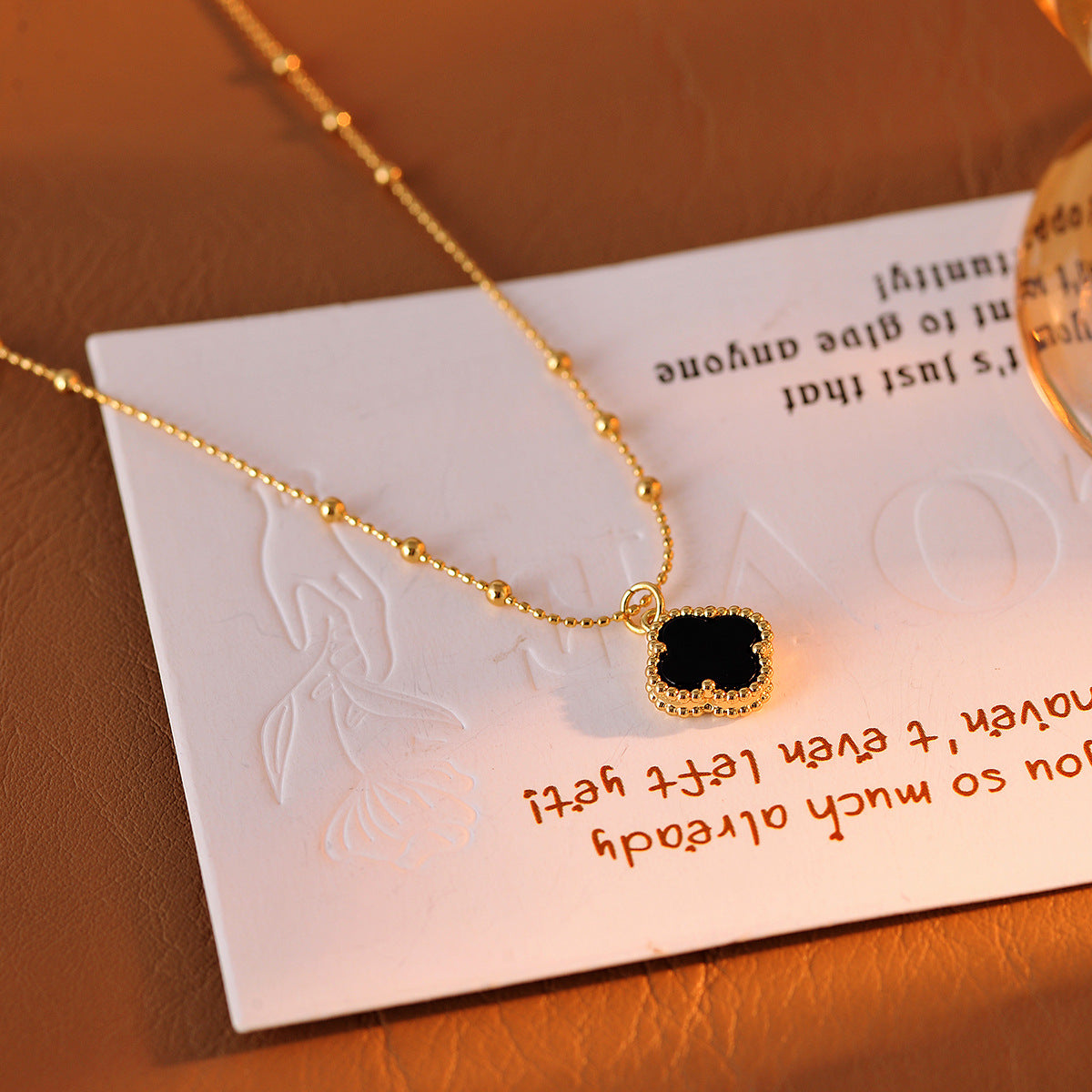 Small Four-Leaf Clover Necklace New Chinese Style Dark Four-Leaf Clover Light Luxury High-End Necklace Niche Design