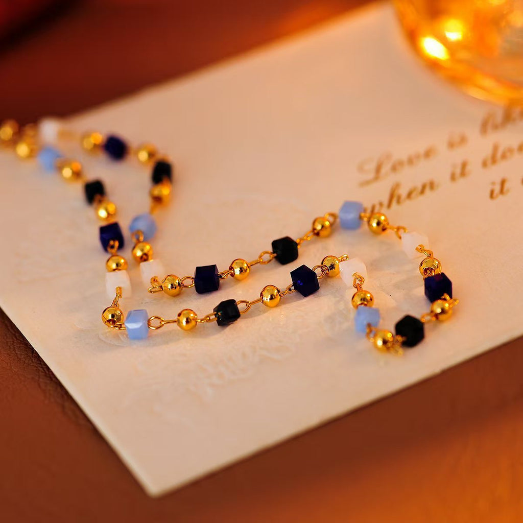 Floral Colorful Beaded Necklace New Fresh Collarbone Chain Light Luxury Fashion Gift Necklace