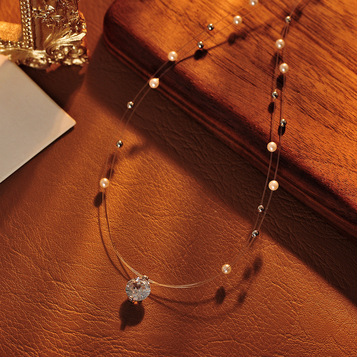 Gypsophila Double Layer Stacked Necklace for Women, High-End Luxury Niche Pearl Choker Collarbone Chain