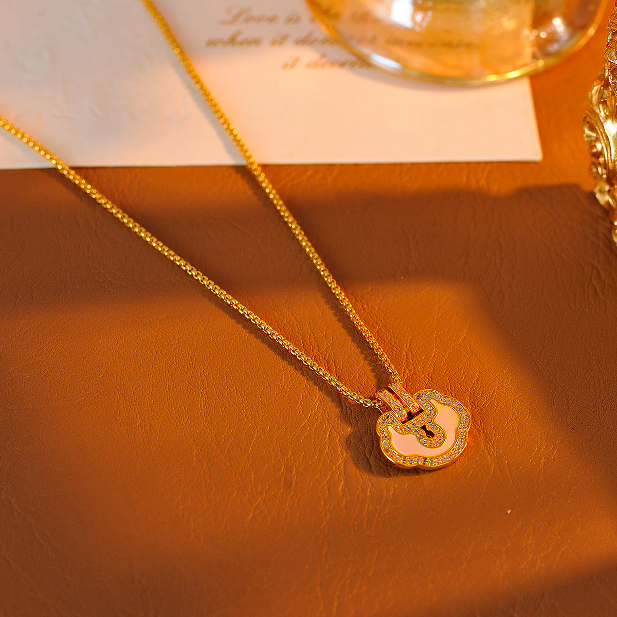 Golden Ruyi Peace Lock Necklace Micro Inlaid Natural Shell Exquisite National Style Fashion Collarbone Chain New Chinese Style Sweater Chain