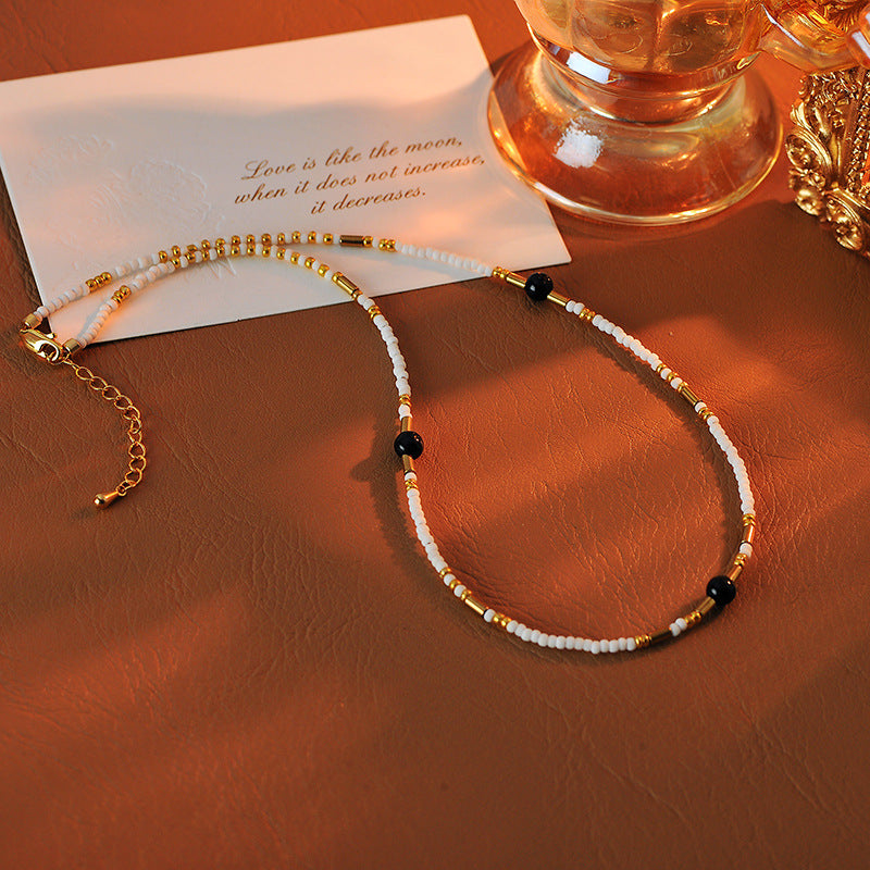 European and American Natural Stone Summer Colorful Small Beads Handmade Beaded Necklace Versatile Simple Unique Collarbone Chain Choker for Women