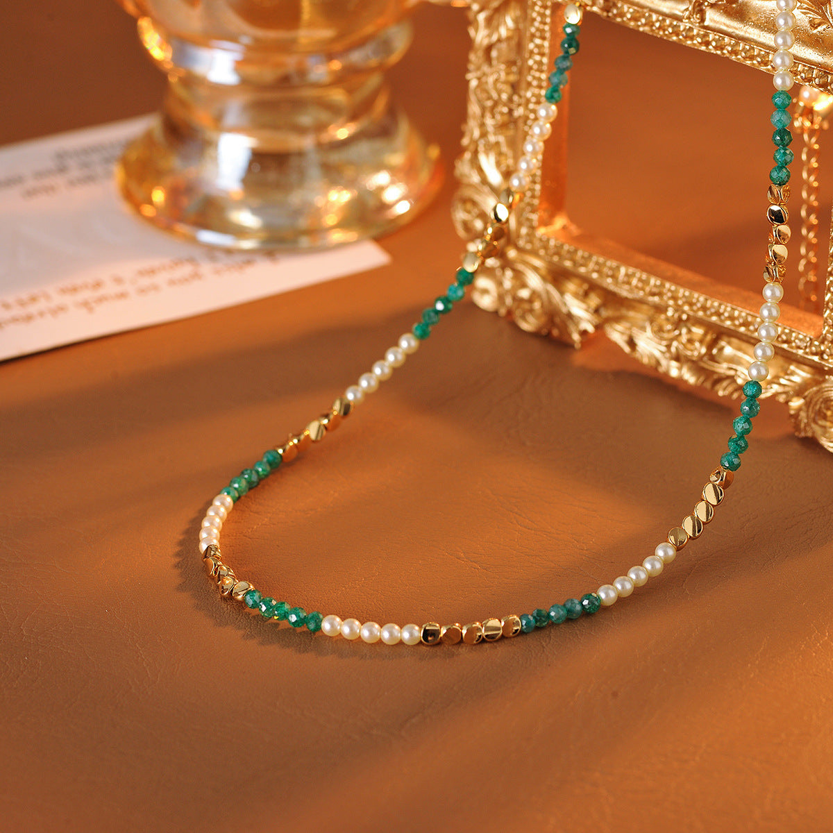 Necklace Hot-Selling Niche Design High-End Original Gemstone Turquoise Necklace Beaded Two-Tone Splicing Collarbone Chain