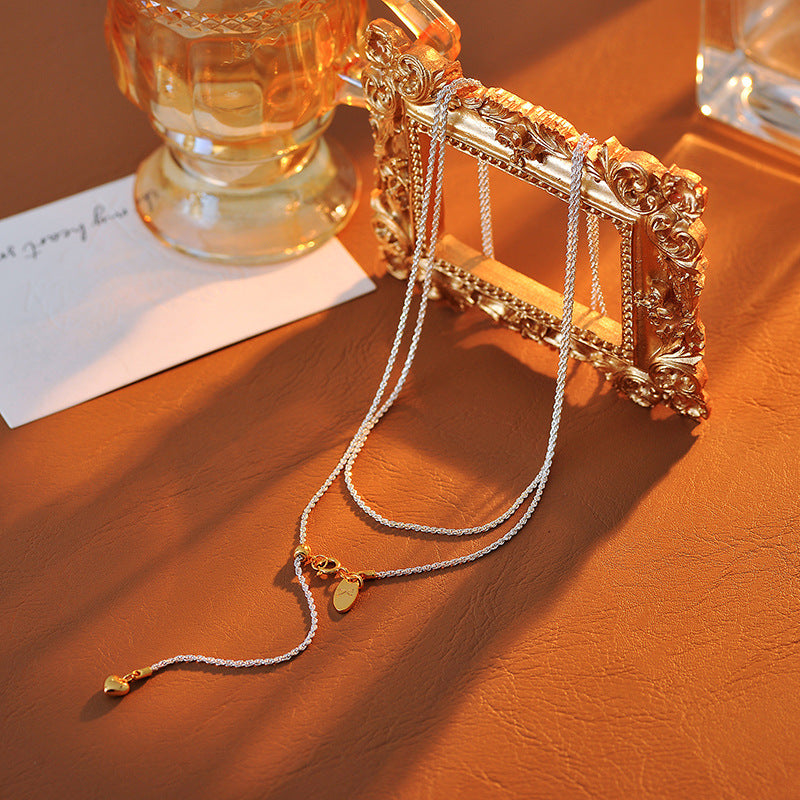 Minimalist Versatile Adjustable Y-shaped Heart Tassel Necklace Sweater Chain Multiple Wearing Methods Ins Niche