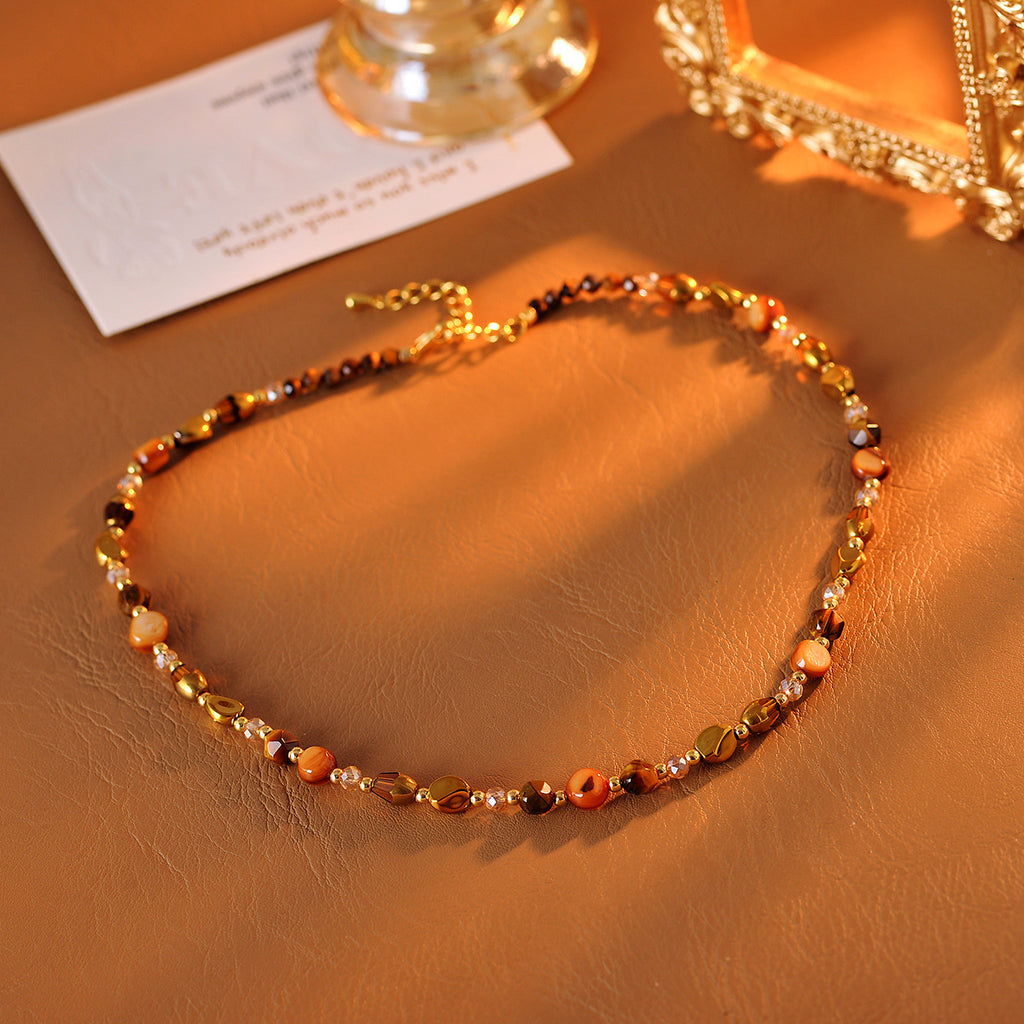 Real Gold Plated Layered Two-Way Necklace Tiger Eye Stone Necklace for Women 2025 New Layered Accessories