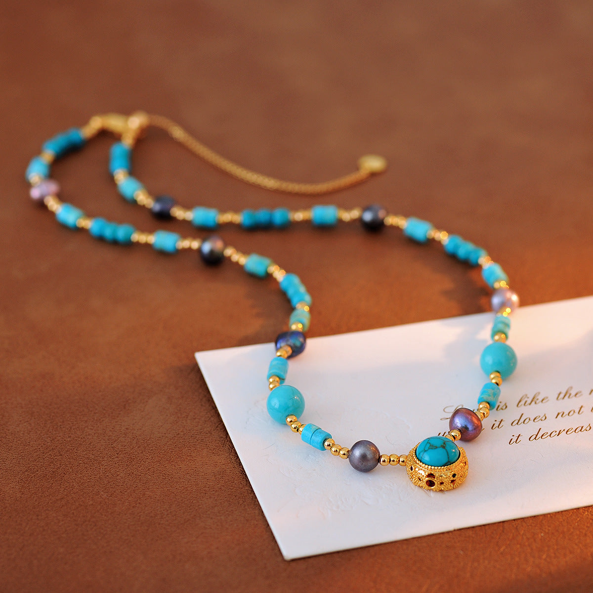 Original Design New Chinese Style Retro Green Pine Pendant Necklace Manta Rose Purple Pearl Sweater Chain