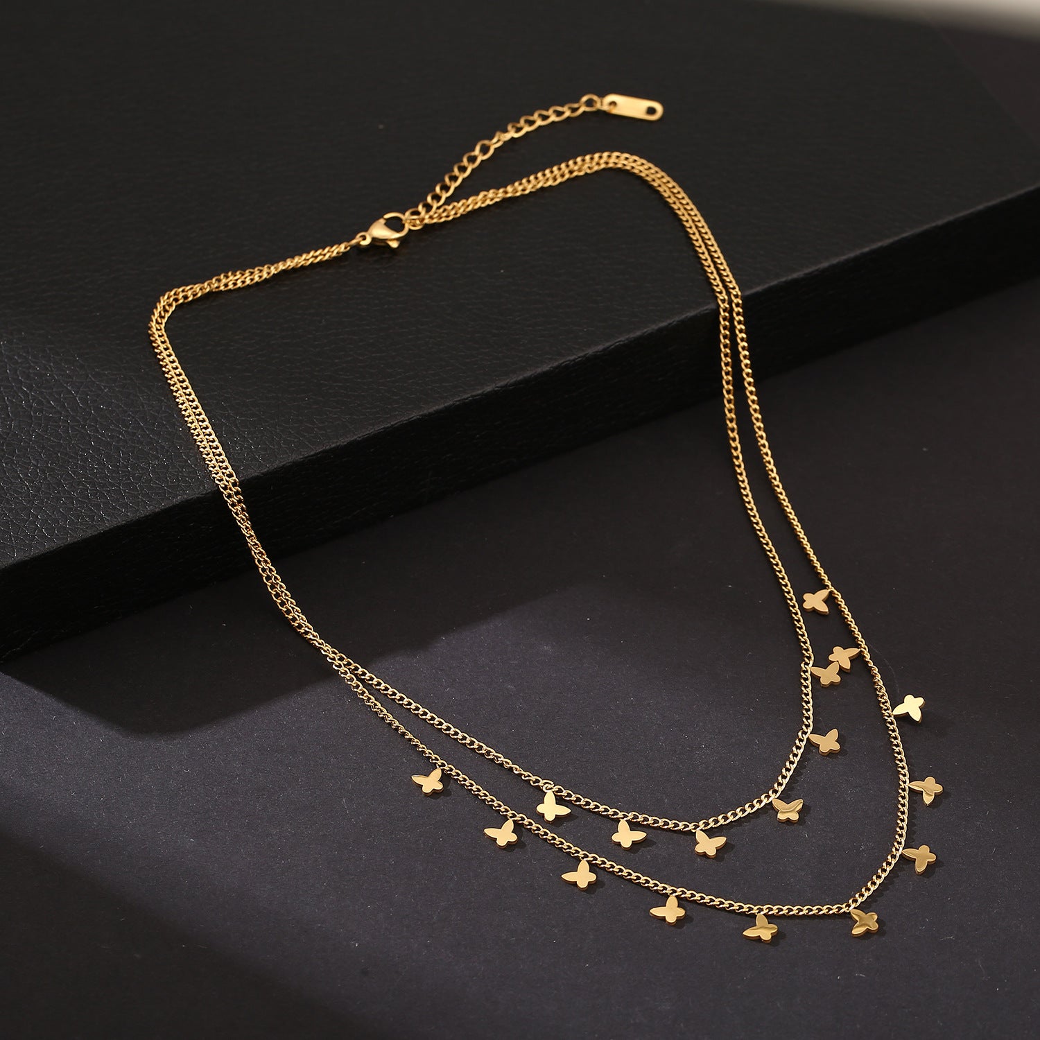Design Sense Double Layer Butterfly Necklace 2025 New Trend High-end Titanium Steel Non-fading Versatile Collarbone Chain Necklace