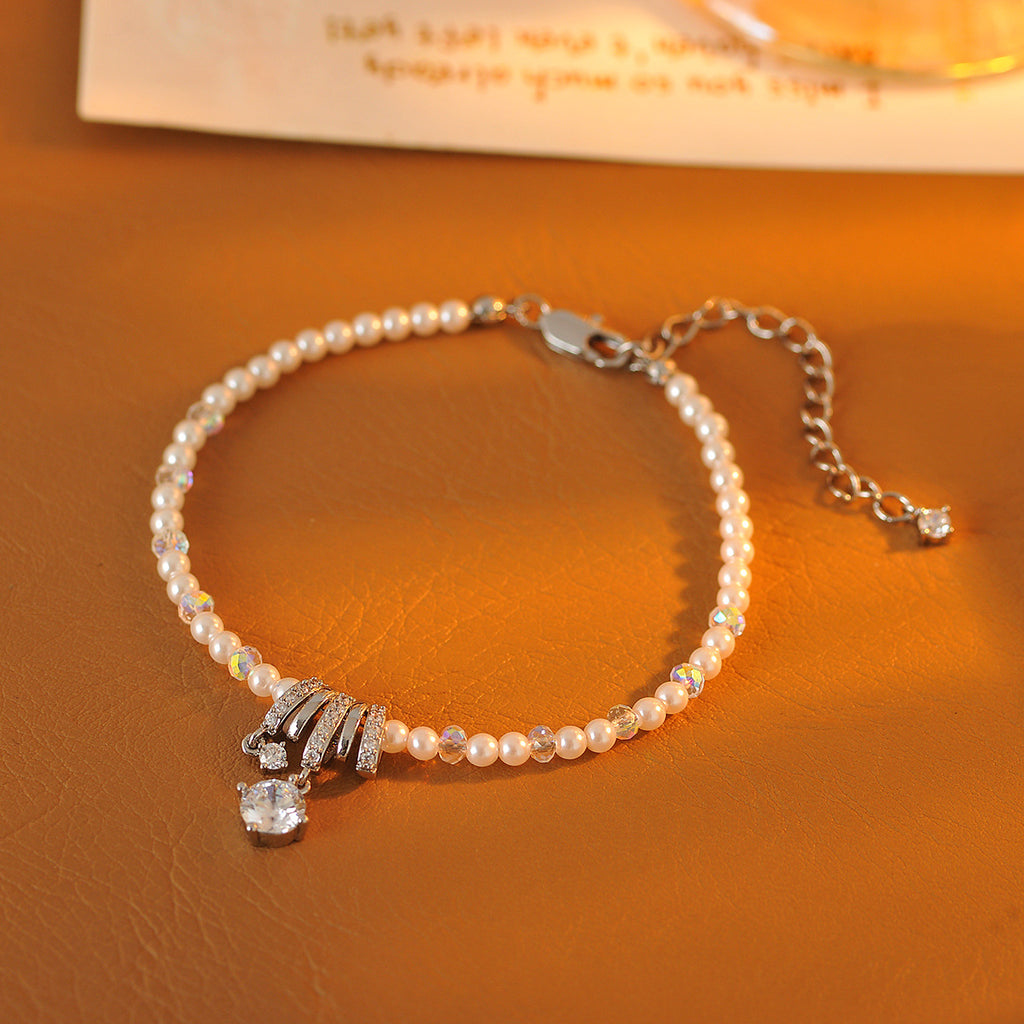 New Hot-Selling Pearl Geometric Zircon Pendant Pearl Necklace for Women Light Luxury Niche Collarbone Chain