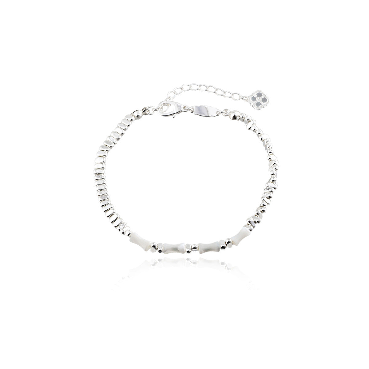 Bamboo Knot Silver Fragment Bracelet for Women New Chinese Style Versatile Retro Design Mother-of-Pearl Beaded Necklace