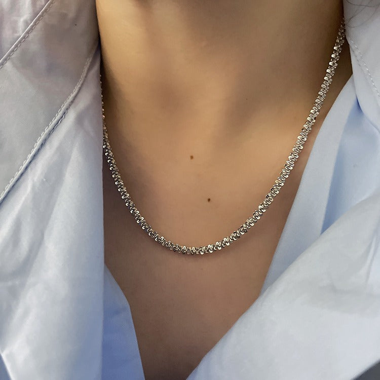 Titanium Steel Sparkling Thick Version Cauliflower Chain Necklace for Women, Light Luxury Heavy Craft, Adjustable Clavicle Chain, Plain Chain, Bare Chain