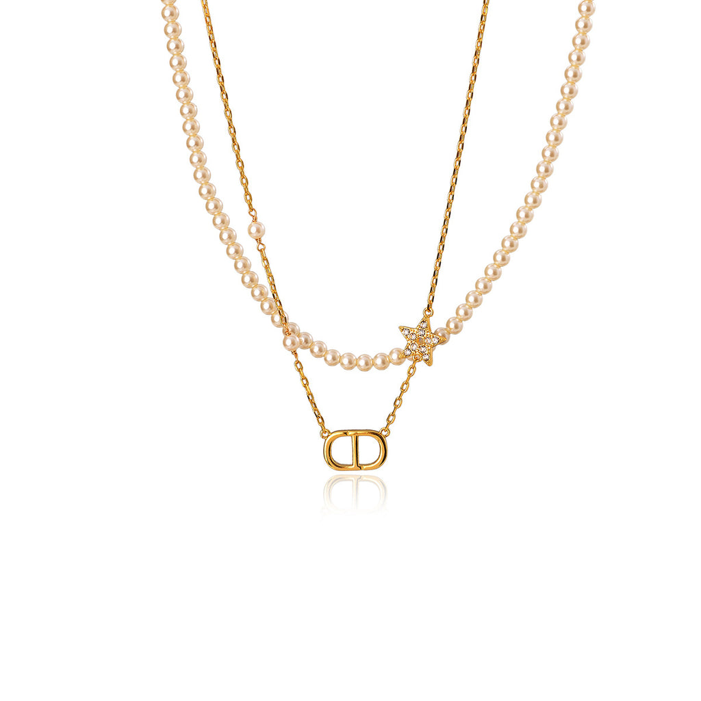 Pig Nose Bracelet Necklace Pearl Necklace New Light Luxury Fashion Letter Five-Star Double Layer Stacking