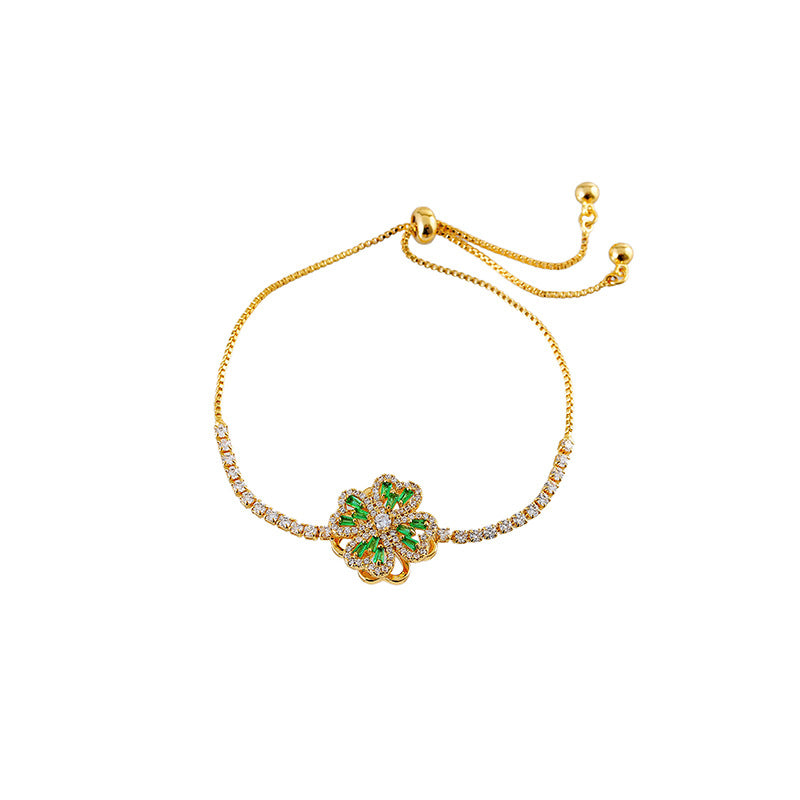 Japanese and Korean Exquisite Small Rotating Four-Leaf Clover Fashion High-End Micro-Inlaid Zircon Pendant Versatile High-End Necklace Collarbone Chain