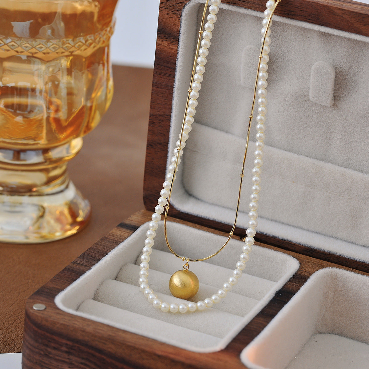Imitation Shijia Pearl Necklace Layered Double Layer Round Bead Pendant Collarbone Chain for Women New Light Luxury Niche Neck Chain