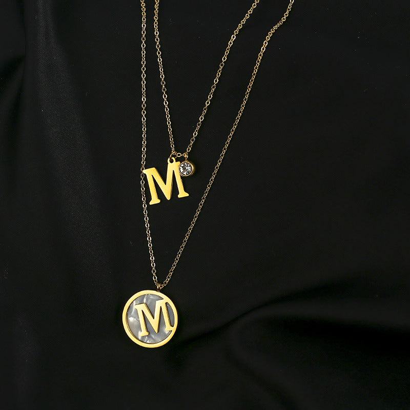 Titanium Steel M Letter Double Layer Necklace Long 2025 New Korean Internet Celebrity Sweater Chain High-end Collarbone Chain Accessory