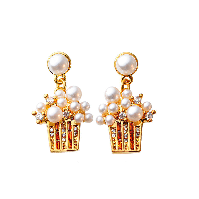 European and American Sparkling Colored Diamond Large and Small Pearl Three-Dimensional Popcorn Shape Creative Personality Necklace for Women