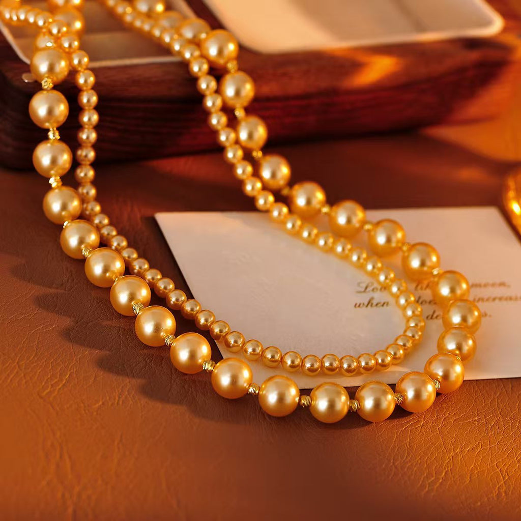 Eight Blessings Double Layer Stacked Pearl Necklace New Accessory Chain Light Luxury High-end Gold Style