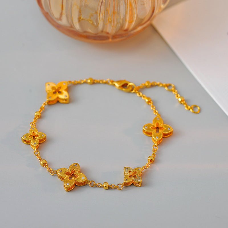 2025 New Four-Leaf Clover Gold Earrings Necklace Bracelet Sweater Chain Women Light Luxury Niche