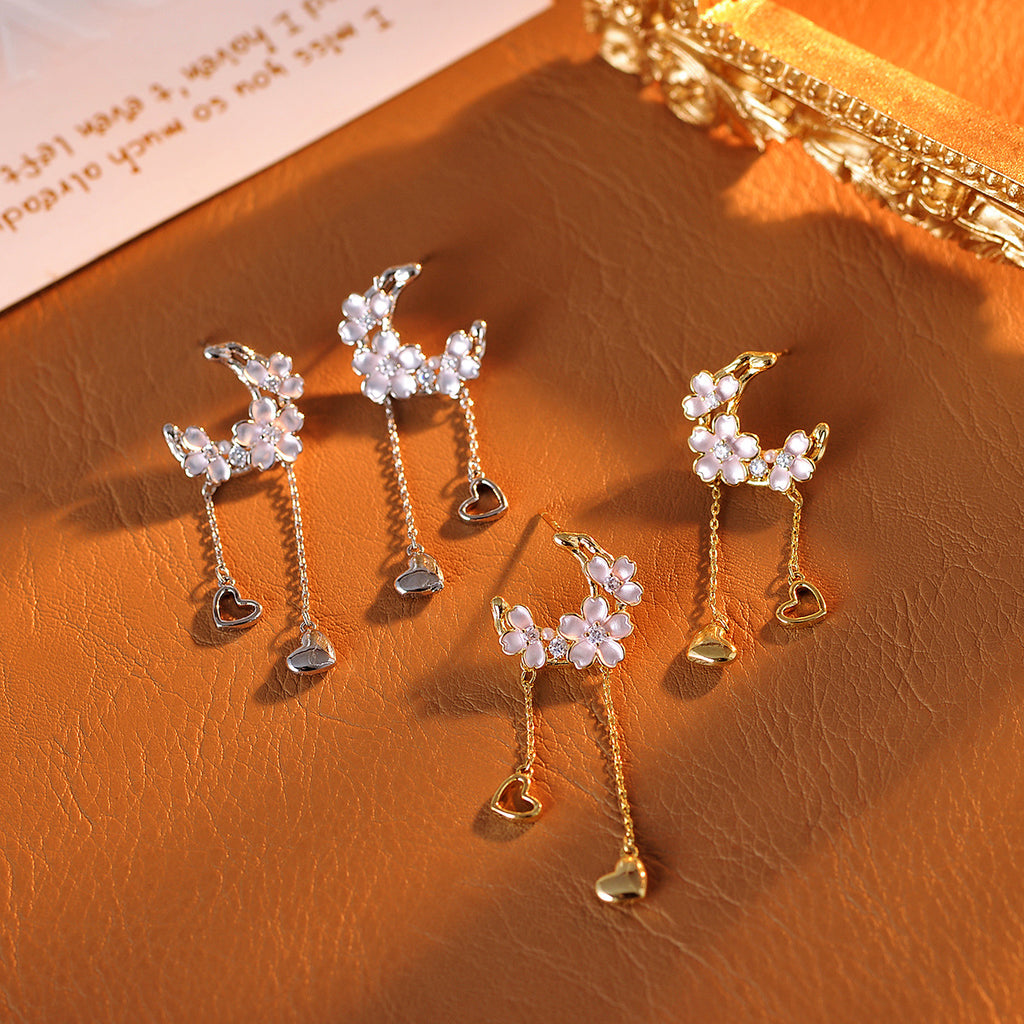 Flower Tassel Earrings Necklace High-End Fashion Versatile Necklace Niche Romantic Collarbone Chain