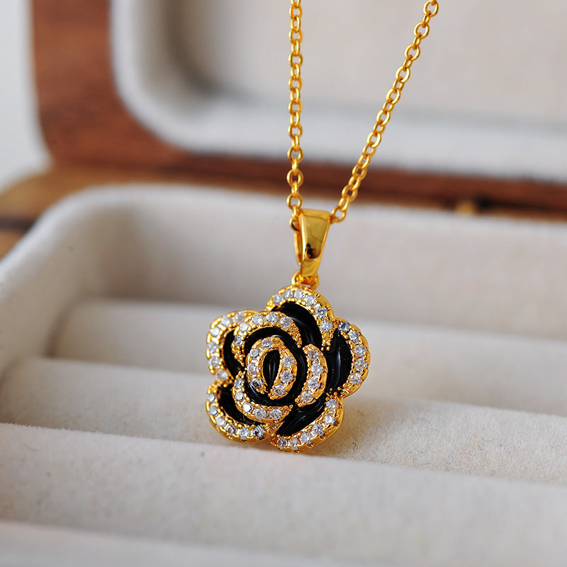 Micro Inlay Camellia Necklace for Women New Year Elegant High-end Versatile Niche Collarbone Chain Necklace