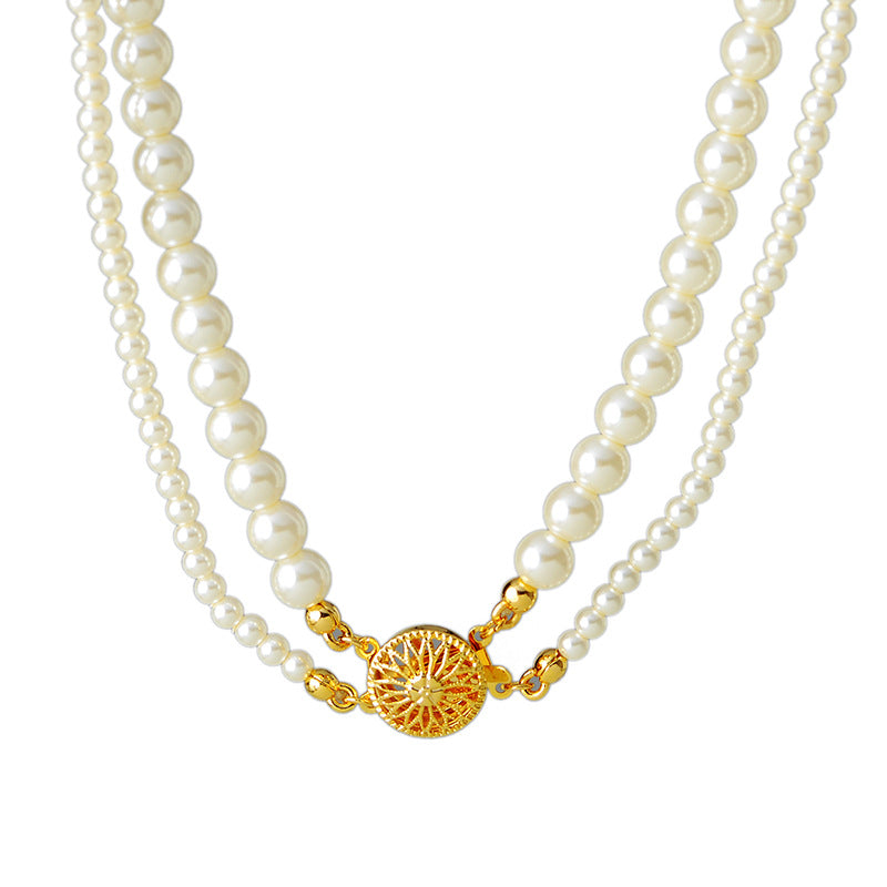 Swarovski Double Layer Pearl Necklace Multi-layer Women's Niche Light Luxury Beaded Sweater Chain Versatile High-end Spring Summer