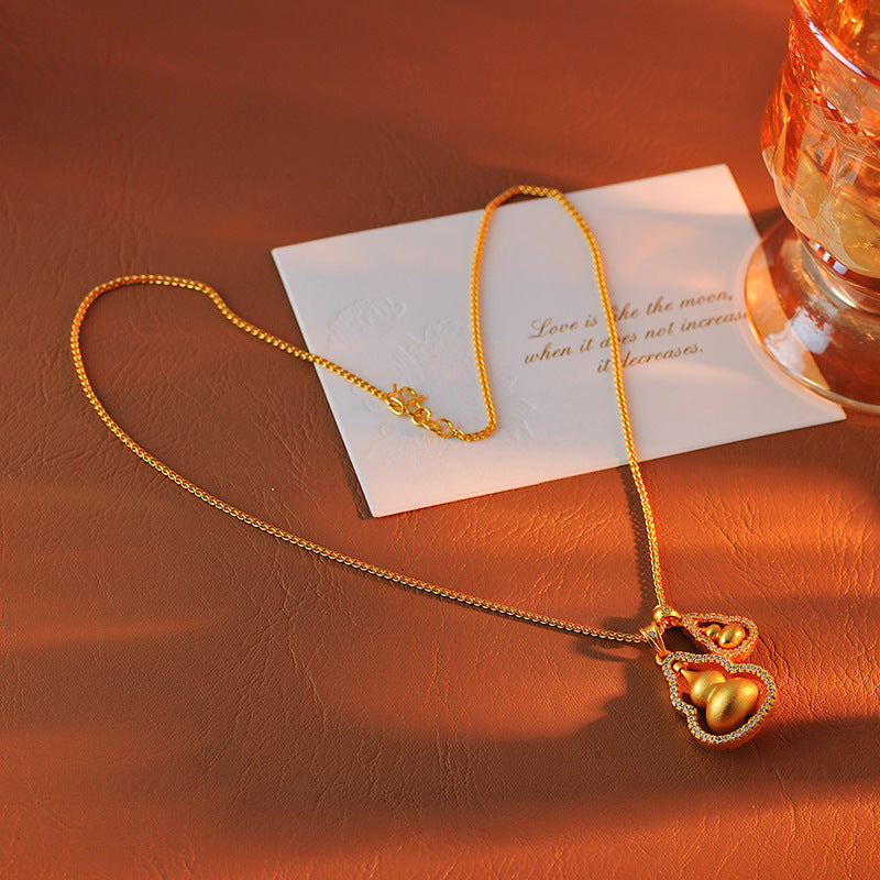 Wei Xue Same Style New Chinese Style Hollow Zircon Rotatable Gourd Necklace Light Luxury High-end Clavicle Chain