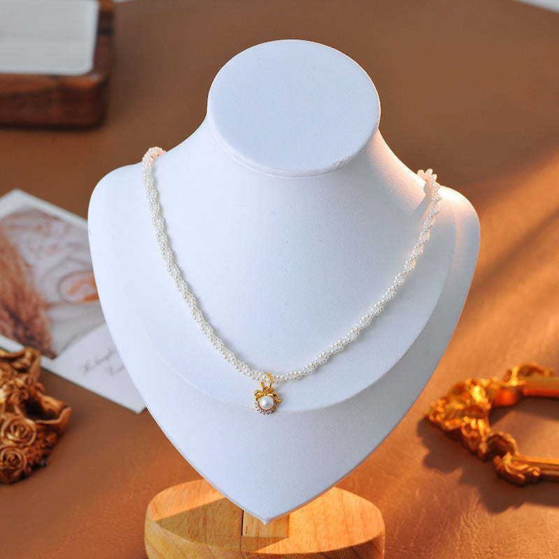 Double-layer Wrapped Xiaomi Bead Necklace Light Luxury Fashion Exquisite Chanel-style Sunflower Choker A10156