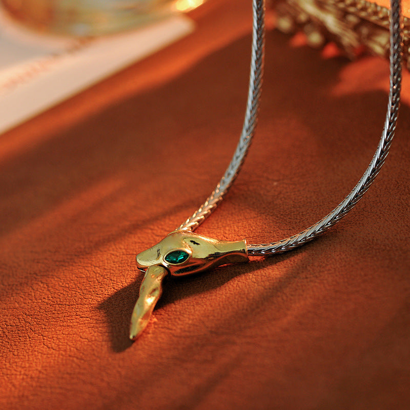 Year of the Snake Zodiac Necklace for Women, Pure Silver Sweater Chain, Light Luxury High-End Feel, Sweatshirt Chain, Autumn Winter Versatile Collarbone Chain Accessory