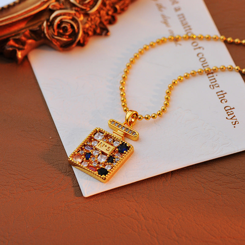 Korean Style Light Luxury Colorful Zircon No. 5 Square Earrings Necklace Versatile High-End Fashion Necklace Pendant