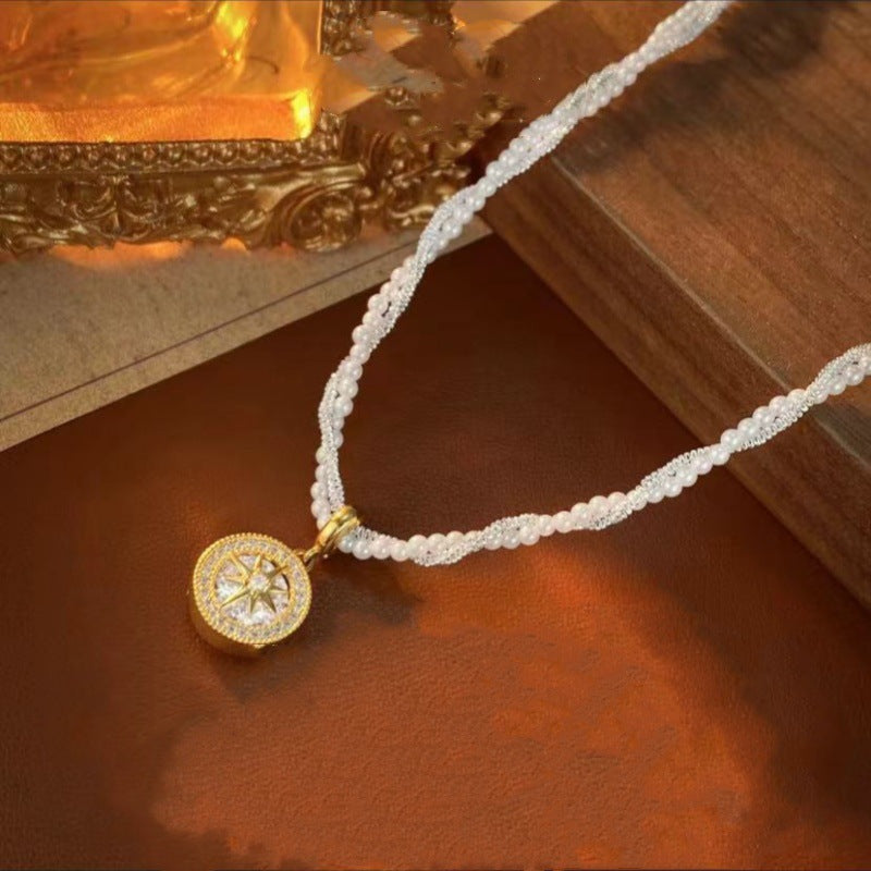 Pearl Eight-Pointed Star Necklace for Women, Light Luxury Collarbone Chain, Design Sense High-End Necklace, Light Luxury Fashion Collarbone Chain, Earrings for Women