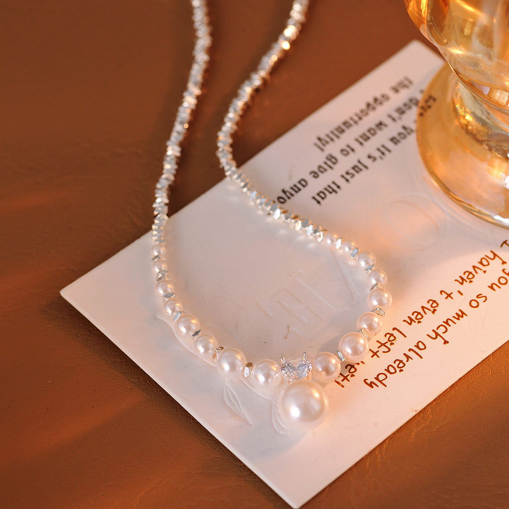 Broken Silver Pearl Necklace Niche Design High-end Elegant Collarbone Chain Versatile Fashion Choker