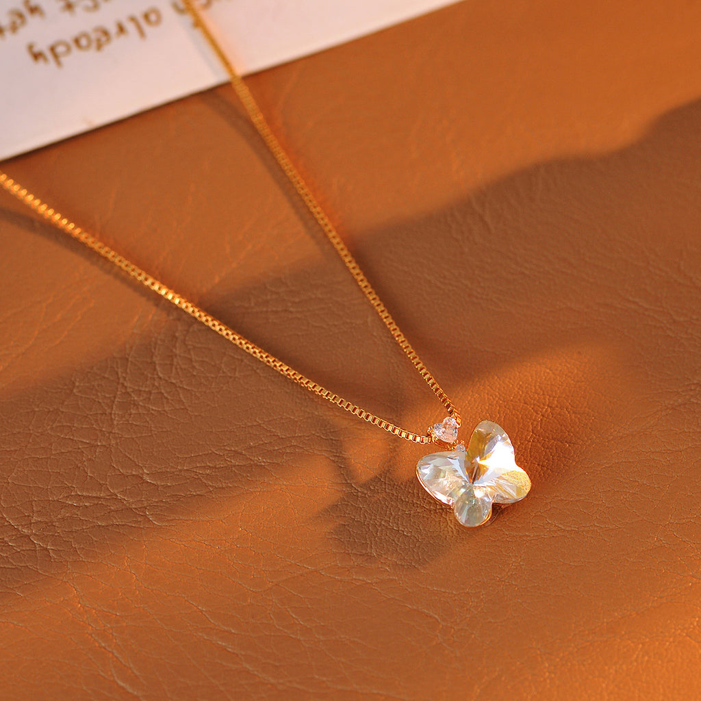 Butterfly Necklace French Fairy Butterfly Necklace Exquisite Cute Sweet Simple Fashion Collarbone Chain