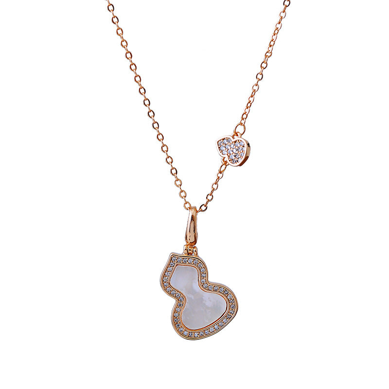 High Version Gourd Necklace for Women Rose Gold White Mother-of-Pearl Pendant Red Agate Collarbone Chain Elegant Ins Style Versatile Jewelry