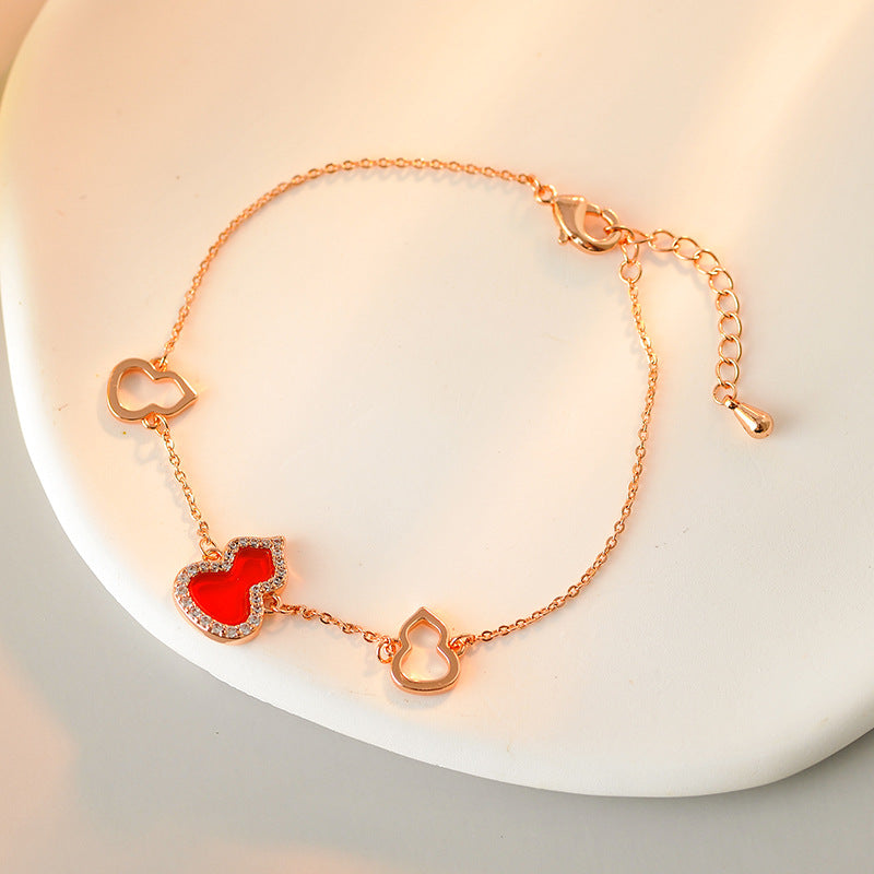 High Version Gourd Necklace for Women Rose Gold White Mother-of-Pearl Pendant Red Agate Collarbone Chain Elegant Ins Style Versatile Jewelry