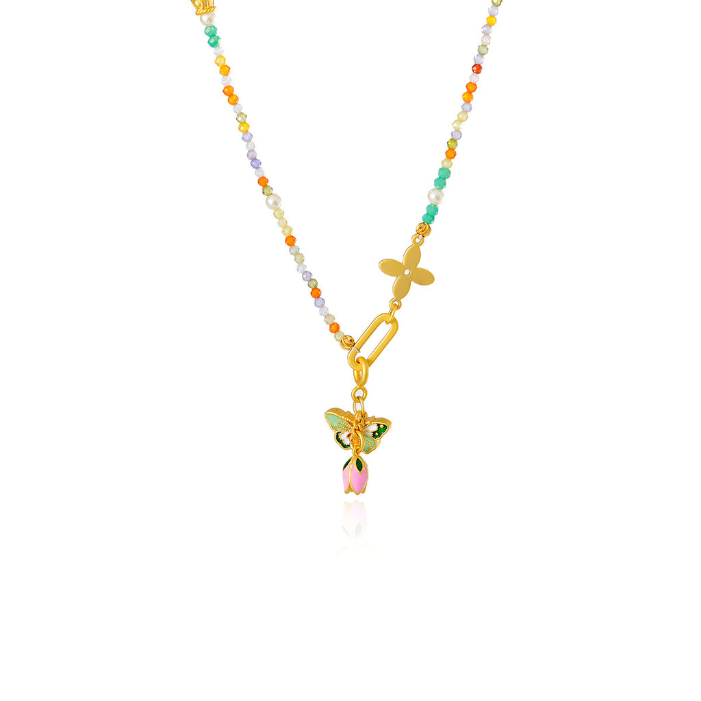New Colorful Beaded Necklace Fashion Simple Niche Collarbone Chain High-end Pearl Necklace