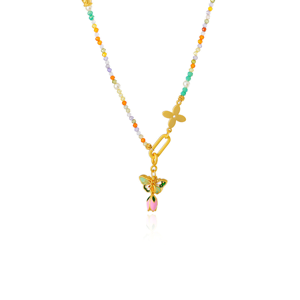 New Colorful Beaded Necklace Fashion Simple Niche Collarbone Chain High-end Pearl Necklace