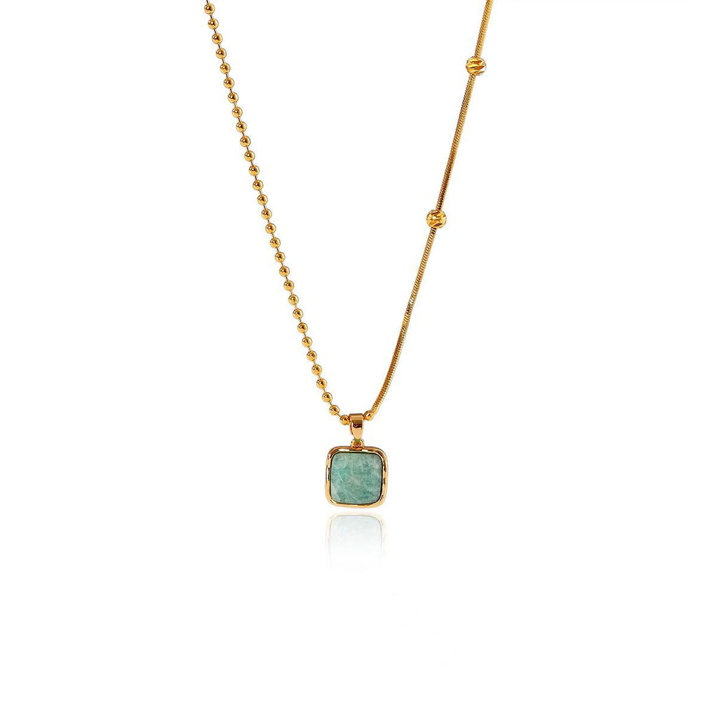 Niche Design Blue Green Square Pendant Necklace Earrings Vintage Versatile High-end 2025 New Neck Chain