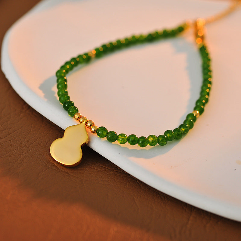 New Chinese Style Green Gourd Beaded Necklace Bracelet Collarbone Chain White Mother-of-Pearl Gourd Bracelet Necklace