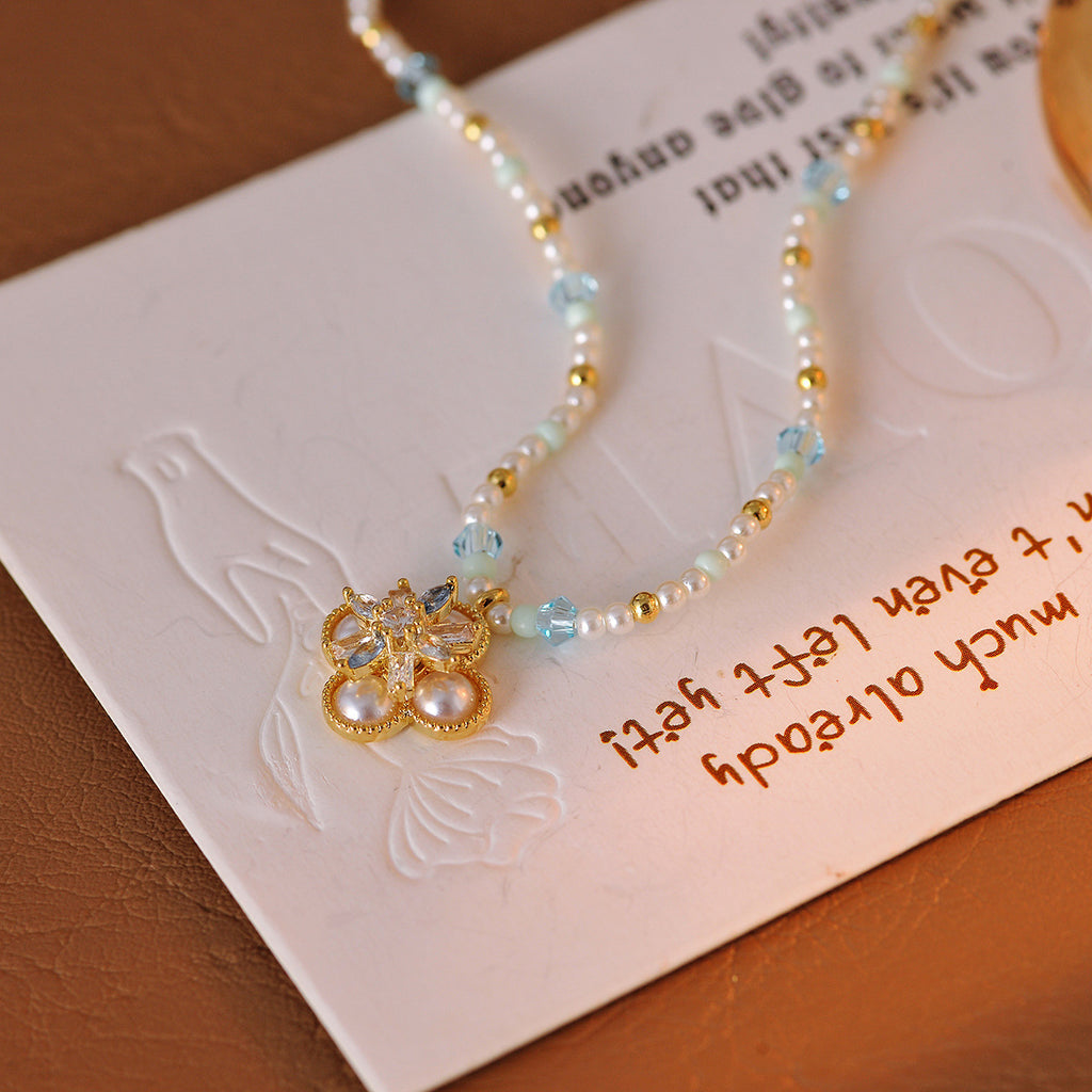 Xiaohongshu New Luxury Beaded Camellia Pearl Necklace Niche Design High-end Clavicle Chain