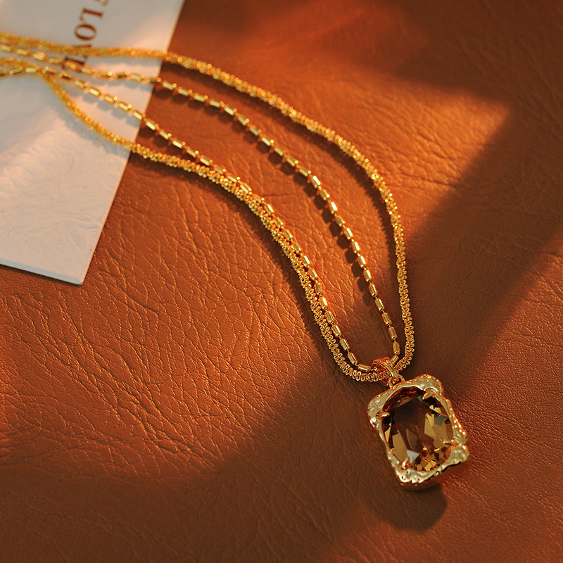 Milad Double-Layer Crystal Pendant Necklace for Women, Autumn and Winter Sweater Chain, New Neck Chain, Exquisite Collarbone Chain Accessory