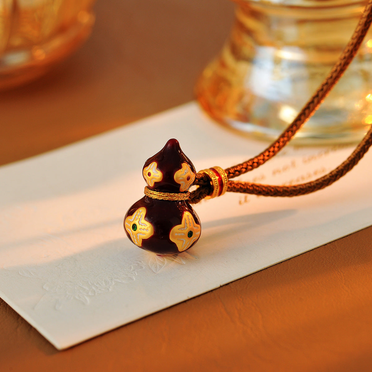 Exquisite New Chinese Style Retro Wine Red Cinnabar Red Enamel Color Drop Glaze Design Elegant Gourd Necklace