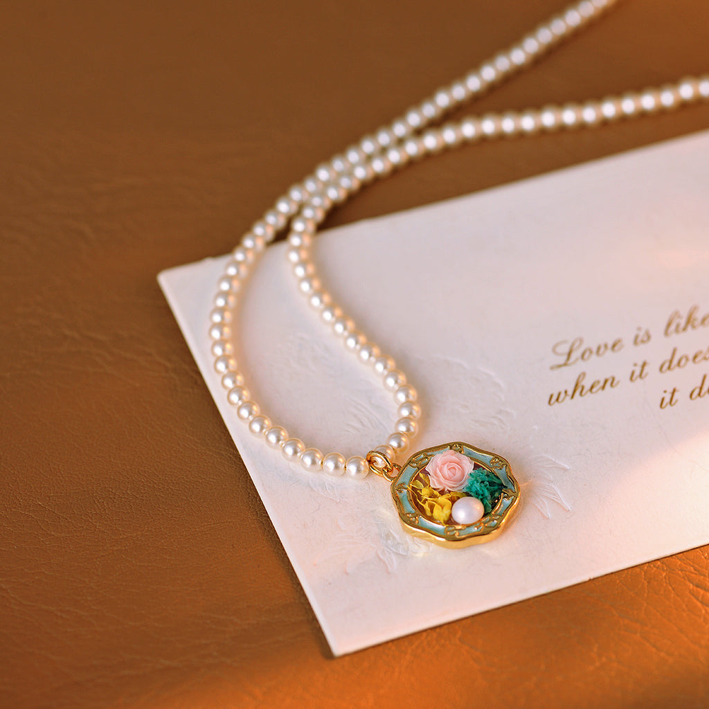 Baroque Necklace Monet Garden Oil Painting Style Universal Clasp Pendant Freshwater Pearl Single Pendant High-End Feel