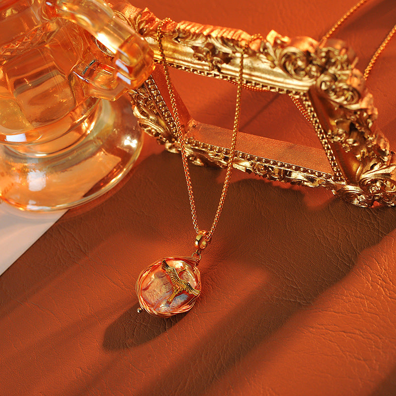 New Chinese Style Crane Baroque Freshwater Pearl Necklace Vintage Palace Long High-end Crane Pendant Sweater Chain